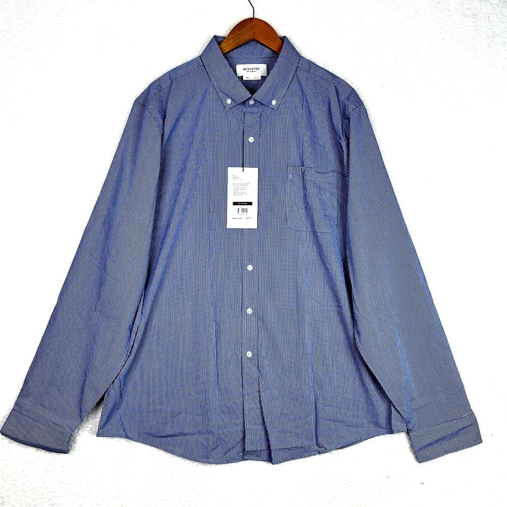 Ministry‎ of Supply Gemini Shirt XXL Blue Check 4-Way Stretch Performance NWT